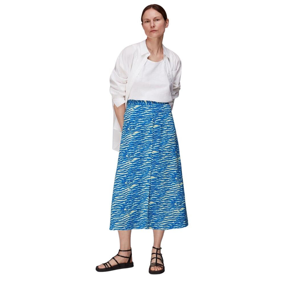 Whistles Seafoam Button Front Midi A-Line Skirt‎ Size 12 Printed Blue Green